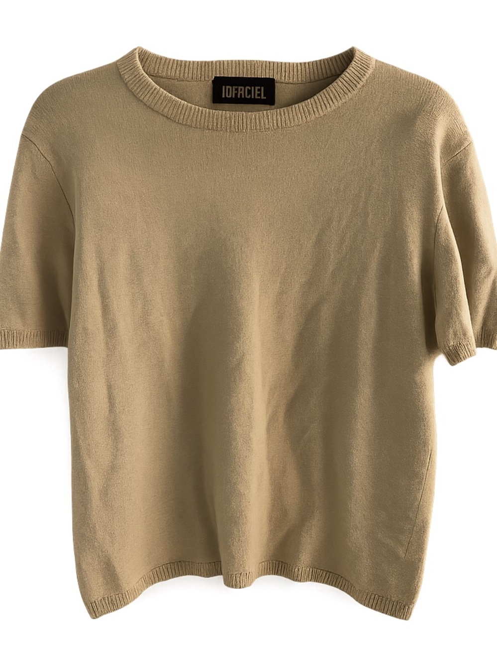 Vintage L'Officiel Camel Silk-Blend Short-Sleeve Sweater - Size Medium